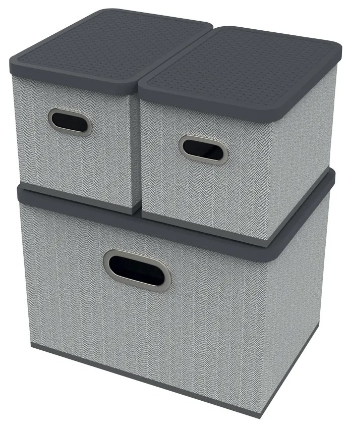 HomeLife Úložný box s vekom - súprava 3 ks, šedá