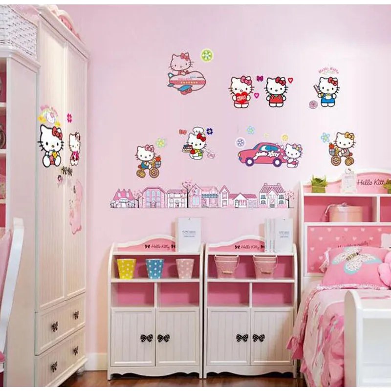Veselá Stena Samolepka Hello Kitty s domčekmi