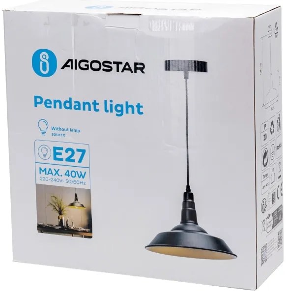 Aigostar - LED luster na lanku 1xE27/60W/230V pr. 36 cm čierna