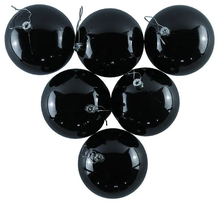 DECOLED Plastová guľa, 10 cm, čierna, 6 x lesklá