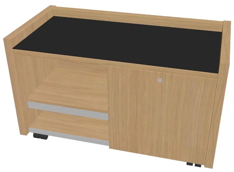 Mobilný kontajner Verno 100 x 50 cm so sklom, pravý, dub svetlý / čierna