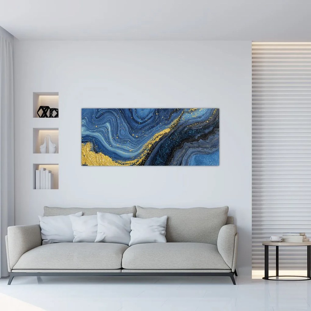 Obraz - Modro-zlatá abstrakcia (120x50 cm)