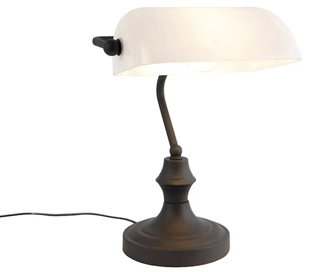 Klasická lampa notára čierna s opálovým sklom - Banker