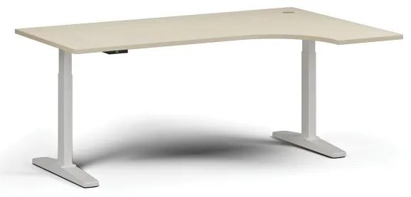 Výškovo nastaviteľný stôl, elektrický, 675-1325 mm, rohový pravý, doska 1800x1200 mm, biela podnož, breza