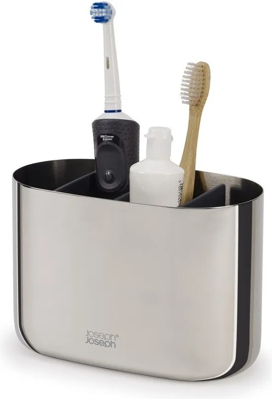 Stojan na zubné kefky z nehrdzavejúcej ocele v lesklej striebornej farbe EasyStore Luxe – Joseph Joseph