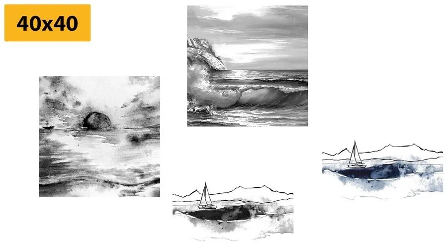 Set obrazov more v imitácii olejomaľby - 4x 40x40