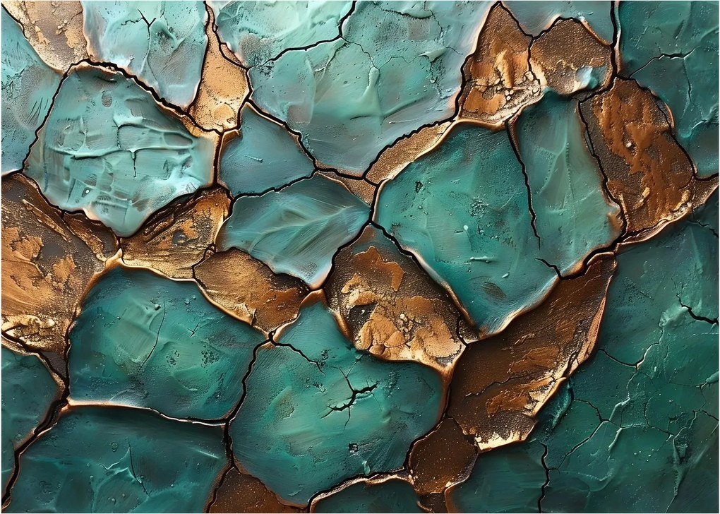 Sklenený obraz - Zeleno-zlatá maľba (70x50 cm)