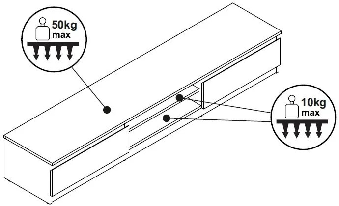 TV stolík Carlos, biely, 175 cm