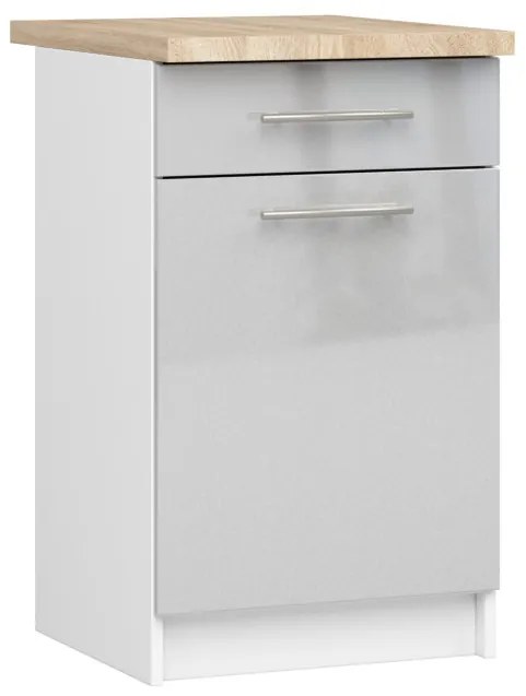 Spodná kuchynská skrinka s doskou OLIWIA S50 SZ1 biela / metalická, lesk