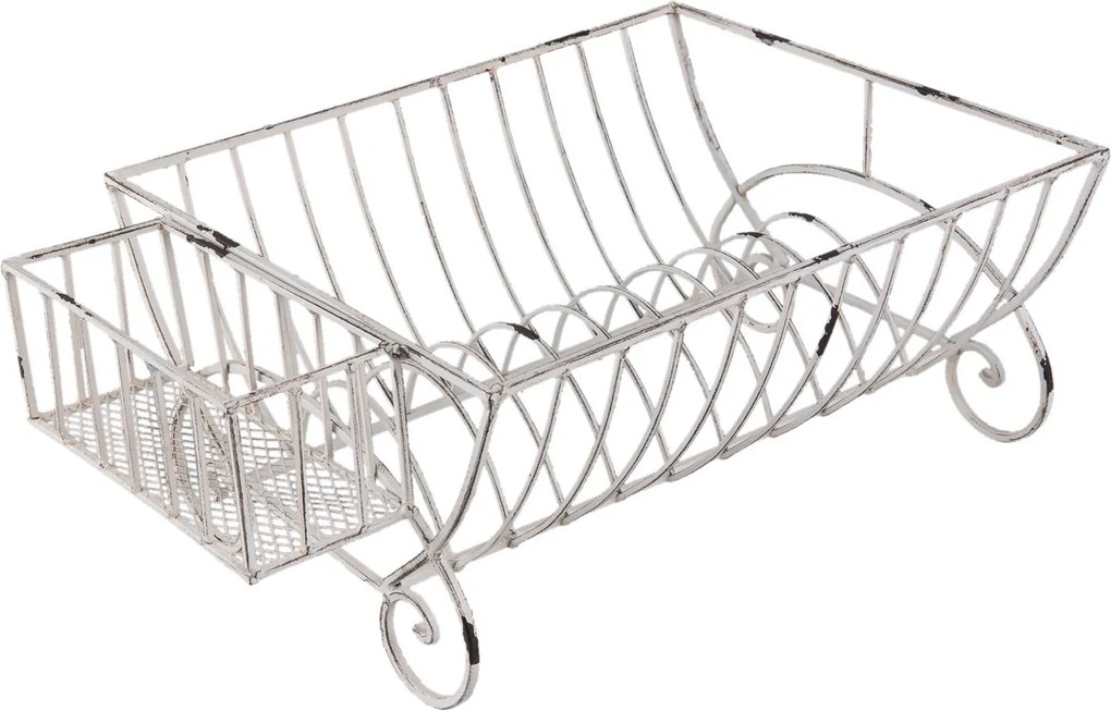 Krémový kovový odkvapkávač na taniere a príbory - 42 * 29 * 17 cm