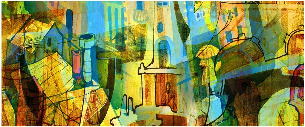 Obraz - Architektúra, kubistická abstrakcia (120x50 cm)