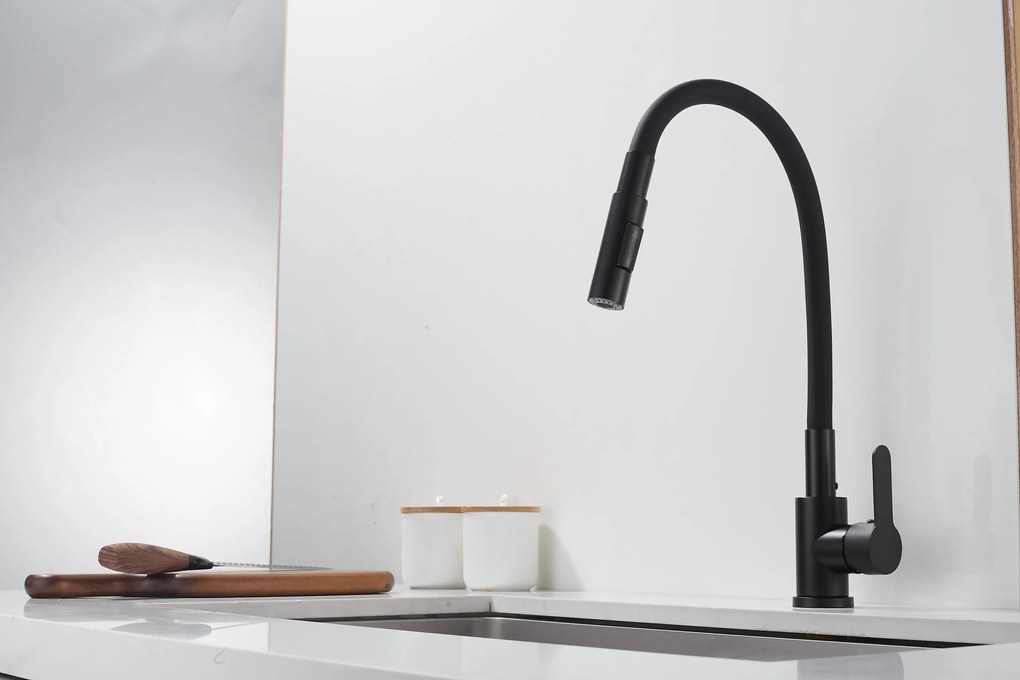 Gamma Flex 4000, stojanková drezová batéria s flexibilným ramenom, 2-funkčný výtok, čierna matná, GMA-BFX-4000BK