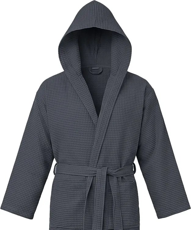 Vaflový župan s kapucňou SPAFFLE, tmavosivý Veľkosť: L/XL