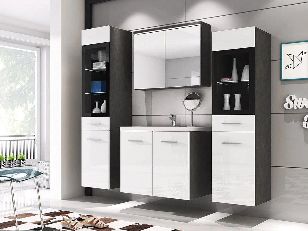 Kúpeľňový nábytok Apogon II, Farby: sivé paládium, Sifón: bez sifónu, Osvetlenie: osvetlenie LED biele, Umývadlová batéria: Economico BYU 020M