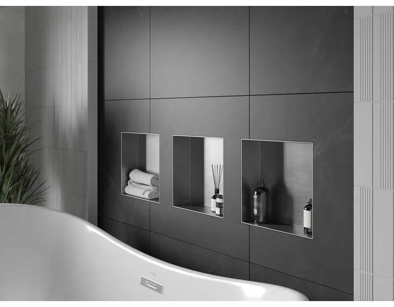 Mexen X-Wall-NR, polička na zapustenie pod obklad bez goliera 30 x 30 cm, oceľová, 1911303010