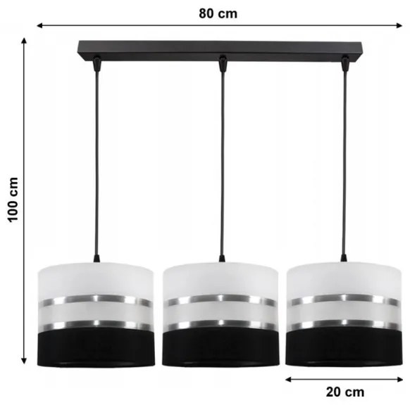Luster na lanku CORAL 3xE27/60W/230V čiernobiela