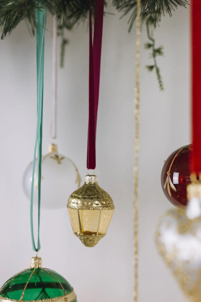 Bella Rose Sklenená vianočná ozdoba Lampáš Žltá Lesk