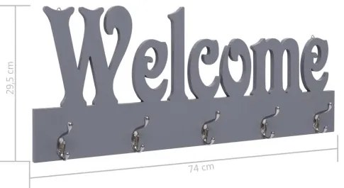 vidaXL Nástenný vešiak WELCOME sivý 74x29,5 cm-