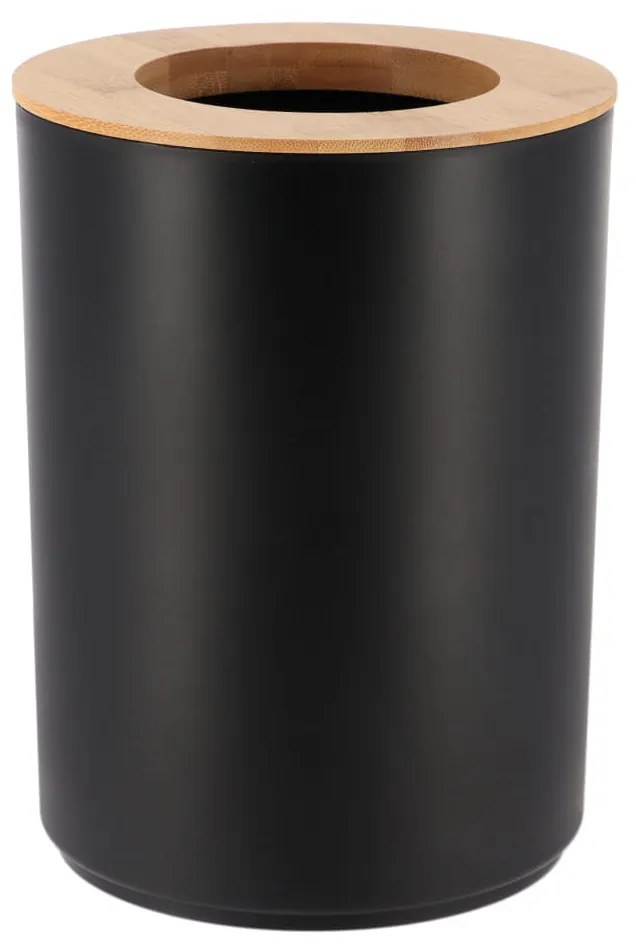 Odpadkový kôš Besson, čierna/s drevenými prvkami, 5L