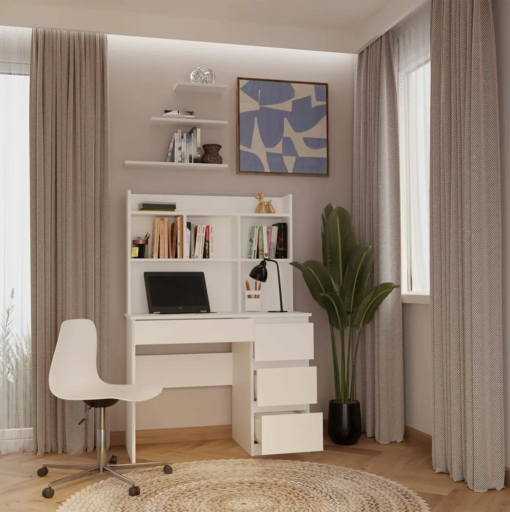 Písací stôl s nadstavbou MIJAS pravý matná biela