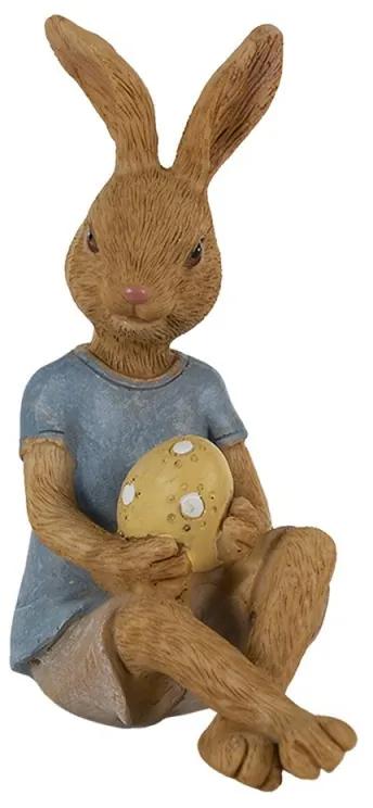 Dekorácia sediaci králik s maľovaným vajíčkom - 10*6*12 cm