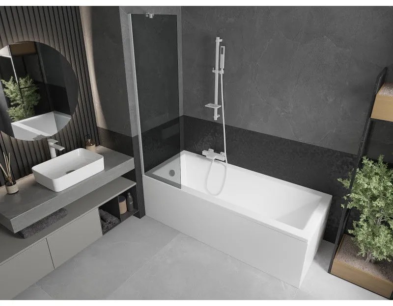 Mexen Next, vaňová zástena 1-krídlová 50 x 150 cm, fixné krídlo, 6 mm šedé sklo, biely profil, 895-050-000-00-40-20