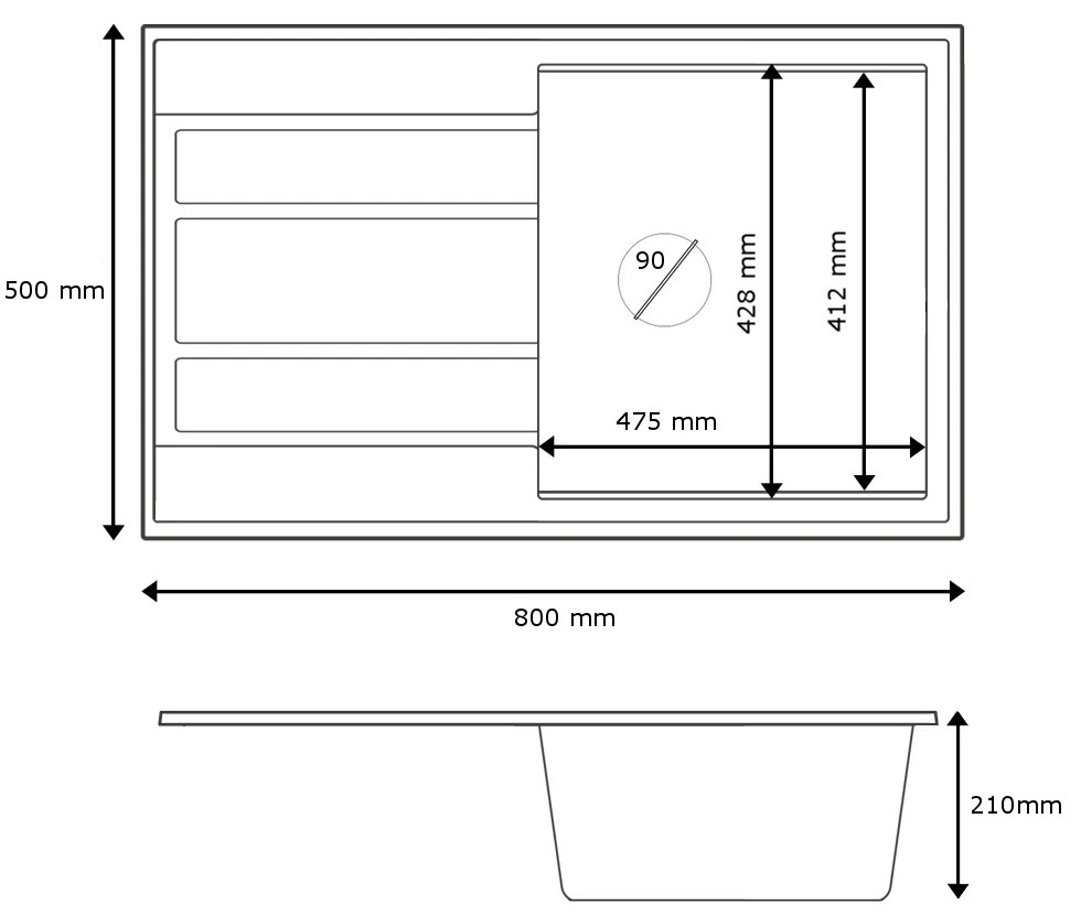 Gamma Modern 8010, 1-komorový granitový drez 800x500x210 mm, šedá, GMA-ZM-8010-G