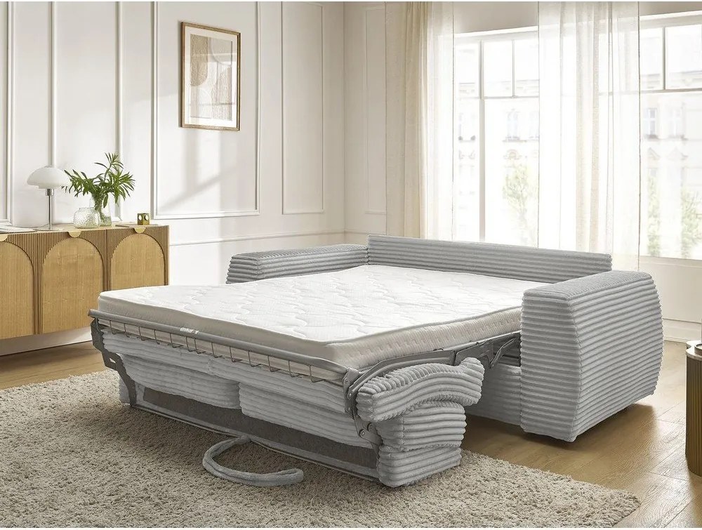 Svetlosivá menčestrová pohovka na každodenné spanie/rozkladacia 220 cm Hugo – Bobochic Paris