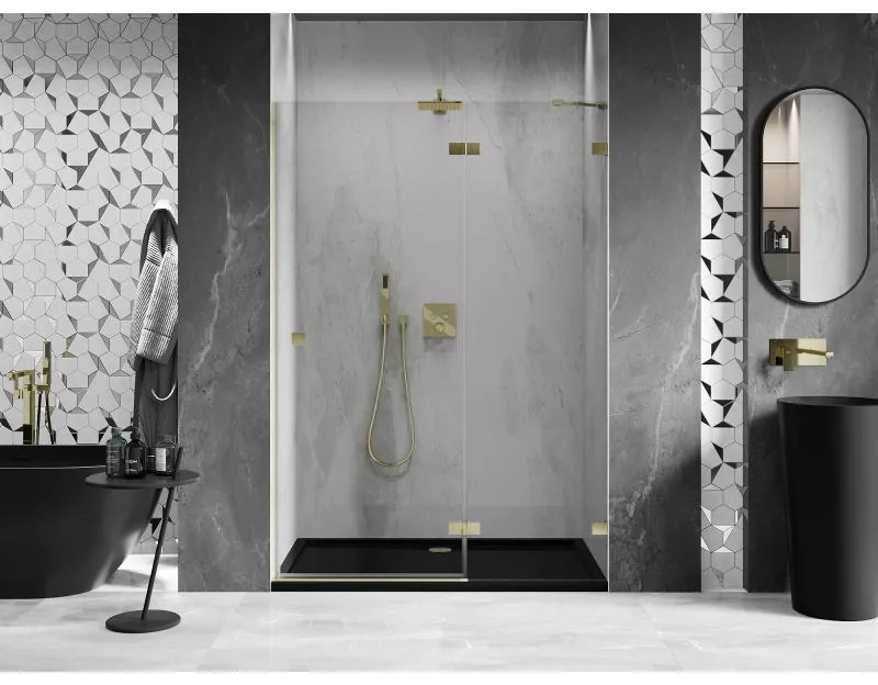 Mexen, Mexen Lunar pravé otočné sprchové dvere 135 cm, transparentné, brúsené zlato - 834-135-000-55-00-P