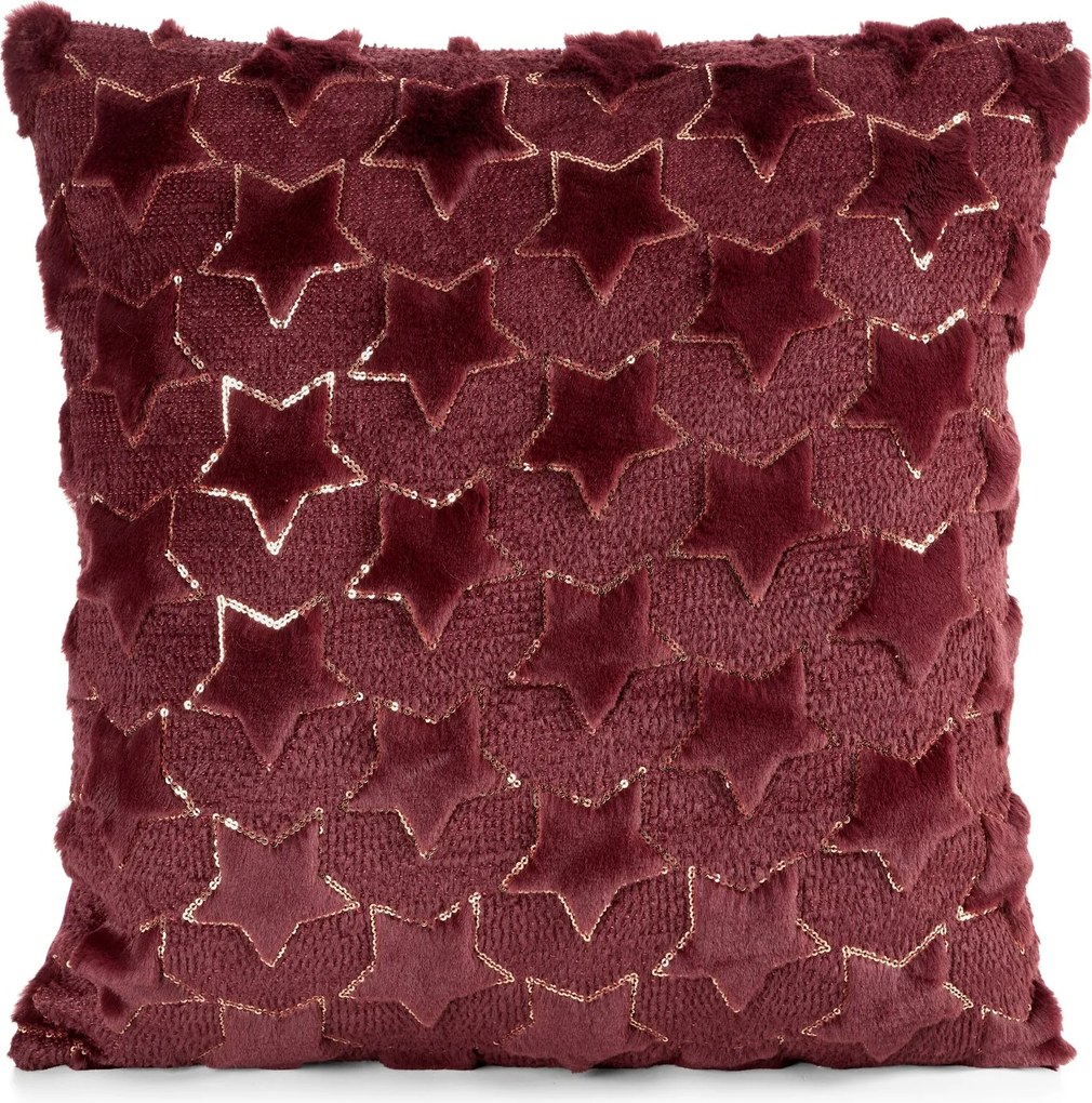 CHLPATÁ VIANOČNÁ DEKORAČNÁ OBLIEČKA NA VANKÚŠ STARS 45X45 CM BORDOVÁ