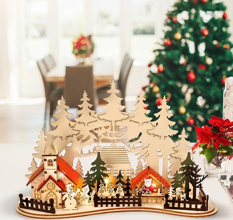 LED vianočné mestečko s kostolom 30x19 cm
