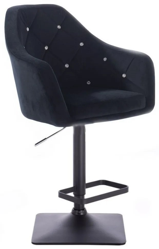 LuxuryForm DESIGN Barová stolička ROMA VELUR na čiernej hranatej podstave - čierna