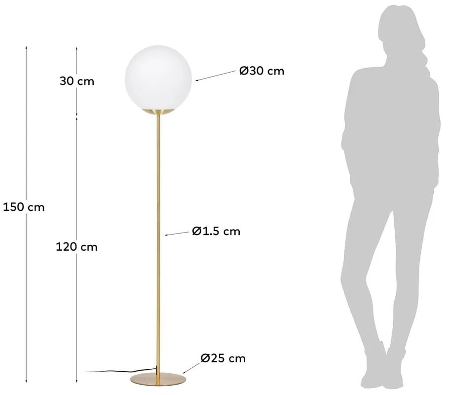 Stojacia lampa v zlatej farbe so skleneným tienidlom (výška 150 cm) Mahala - Kave Home