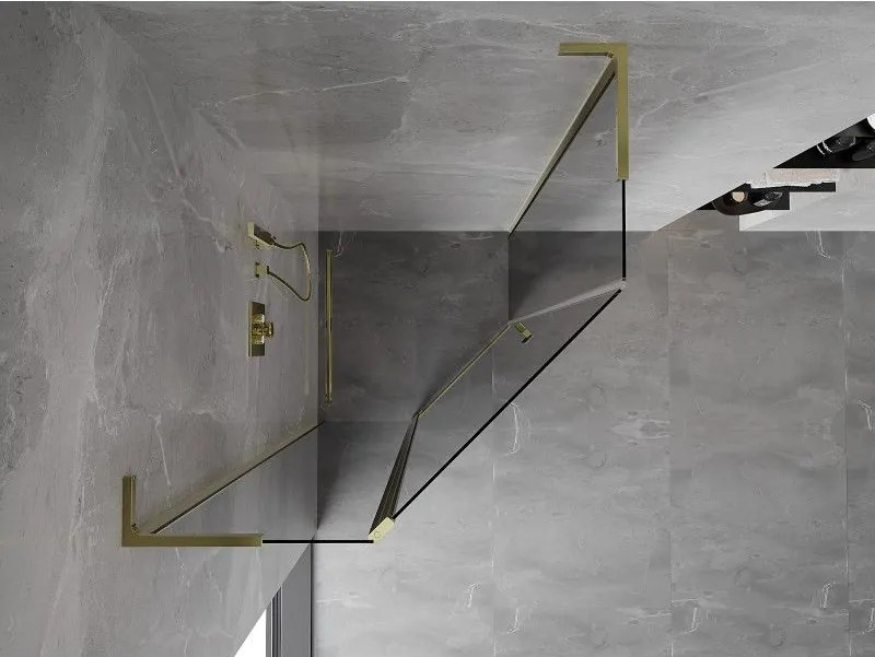 Mexen Mist L, päťuholníkový sprchový kút s krídlovými dverami, 100 x 100 cm, 8mm číre sklo, zlatý lesklý profil, 8A8L-100-100-50-00