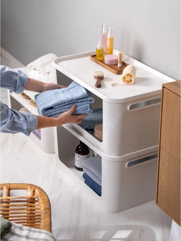 SMARTSTORE Úložný box s otvorenou prednou hranou, MODULE, s vekom, biely - 59,5 × 39,5 × 30 cm