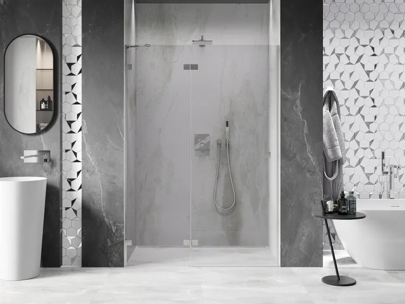 Mexen, Mexen Lunar ľavé výklopné sprchové dvere 130 cm, transparentné, brúsený nikel - 834-130-000-97-00-L