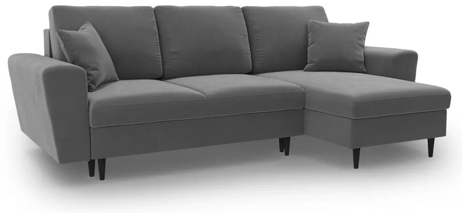 Svetlosivá zamatová rozkladacia/s úložným priestorom rohová pohovka Kyoto – Cosmopolitan Design