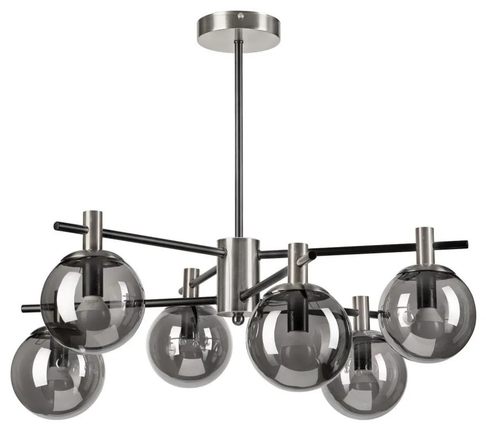 Luster na tyči LILOU 6xE14/5W/230V matný chróm/dymová