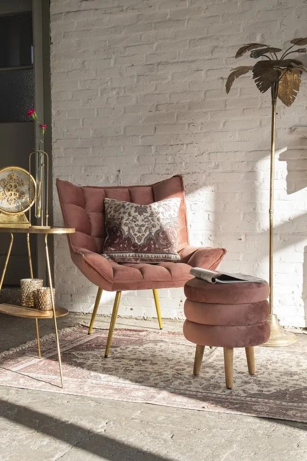 Ružová stolička na drevených nôžkach - Ø 38*44 cm