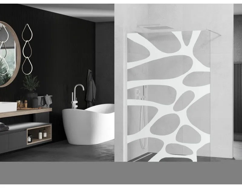 Mexen Kioto, Walk-In sprchová zástena 70 x 200 cm, 8mm sklo číre/biely vzor, biely profil, 800-070-101-20-97