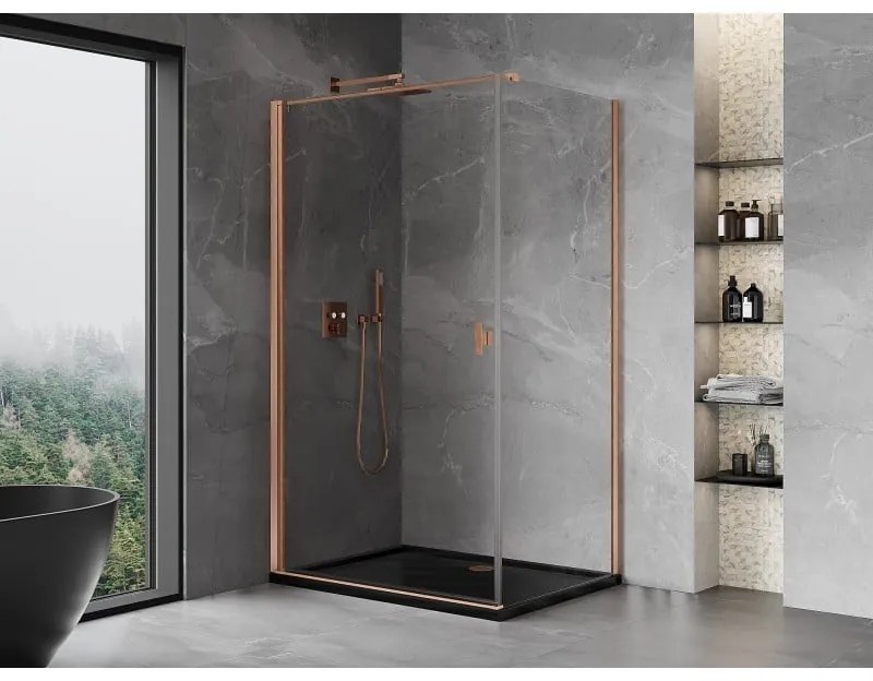 Mexen Mist-B, 1-krídlový výklopný sprchový kút 70 x 95 cm, číre sklo, medený matný profil, 8A2T-070-095-65-00