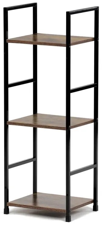 Regál, 3 police, dekor staré dřevo, MDF, černý lak
