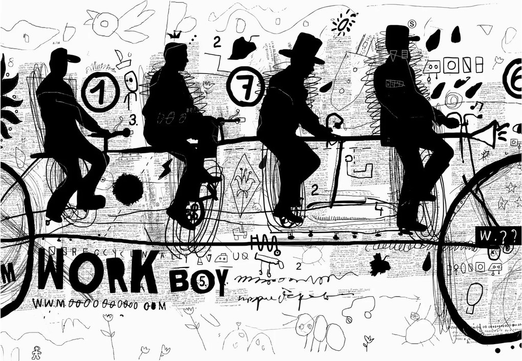 Sklenený obraz - Tímová práca, jazda na bicykli (70x50 cm)