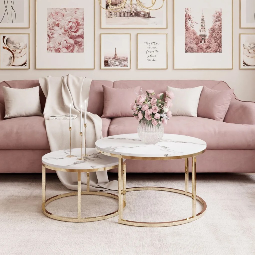 SADA KONFERENČNÝCH STOLÍKOV 2V1 SELMA MAX MRAMOR + ZLATÝ LESK