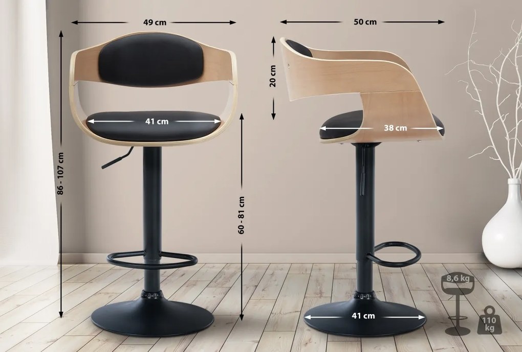 Barová stolička Kingston B - koženka, čierny rám - prírodná/čierna