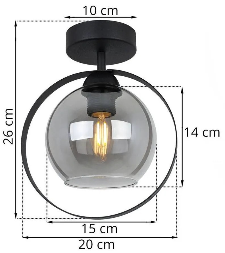 Stropné svietidlo HAGA RING, 1x grafitové sklenené tienidlo