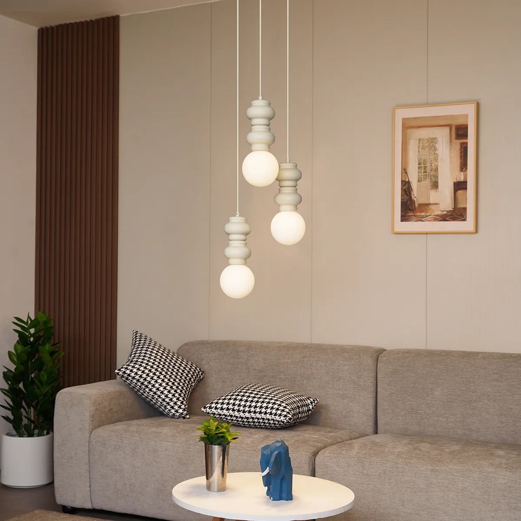 Retro závesné svietidlo béžové s matným sklom 3-svetlo - Fedde