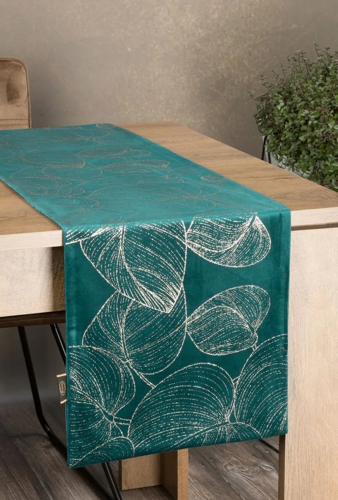 Dekorstudio Elegantný zamatový behúň na stôl BLINK 16 tmavotyrkysový Rozmer behúňa (šírka x dĺžka): 35x180cm
