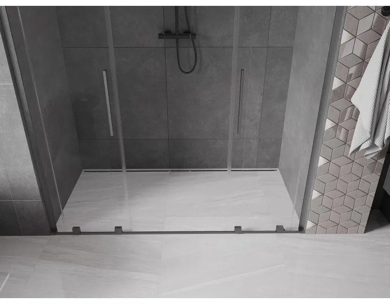 Mexen Velar L Duo, posuvné sprchové dvere do otvoru 170 cm, 8mm číre sklo, grafit brúsený, 871-170-003-02-66