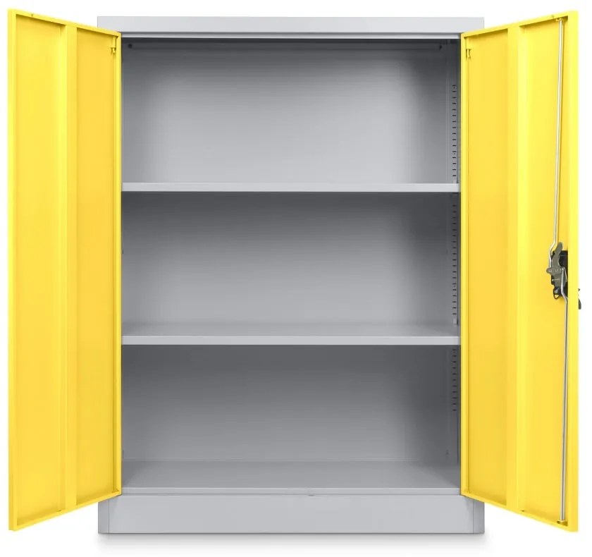 Stredná univerzálna kovová skriňa 90 x 40 x 120 cm, cylindrický zámok, žltá - ral 1023